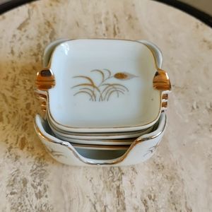 Vintage Lefton China Golden Wheat Hostess Ashtray Set